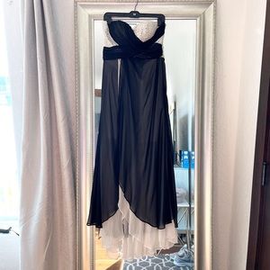 NWT Black and White Sequin High-Low Strapless Gown Cocktail Dress